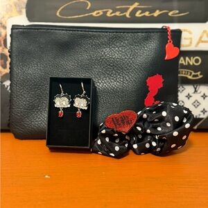 Betty Boop Bundle W/ pouch, earrings and hair scrunchie.